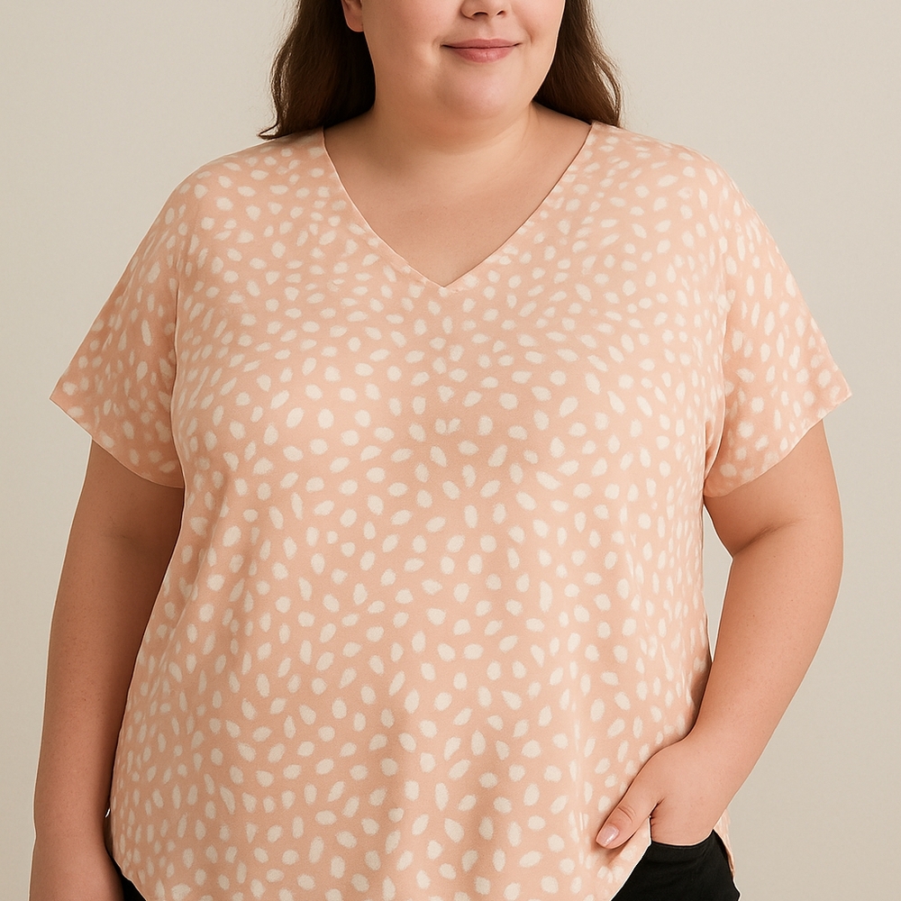 Peach and Pink Flutter Sleeve Blouse with Relaxed Fit